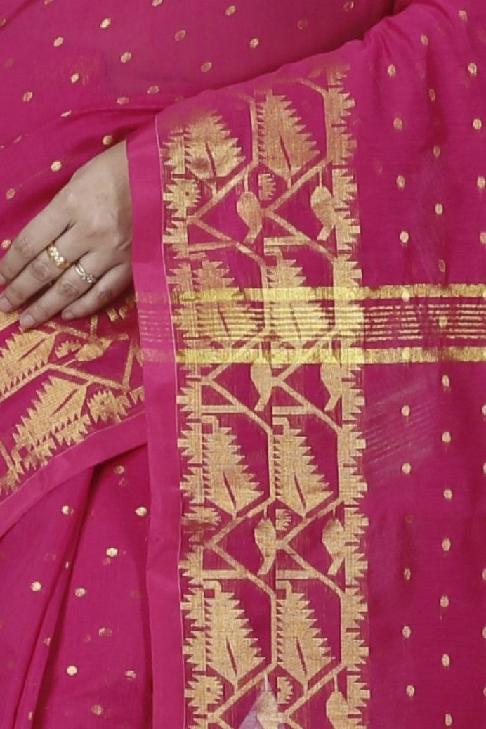 Pink Blended Cotton Temo Hand Loom Saree (1263)